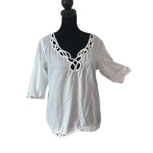 Gretchen Scott Cotton Tunic Top White Size S Coastal Resortwear Preppy Coverup
